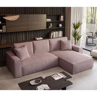 beautysofa Ecksofa Parys L-form Polsterecke mit Cord-Bezug mit Schlaffunktion und Bettkasten 290 cm Sofa l-förmig, Farbe: Rosa, Poso 27 - Rosa