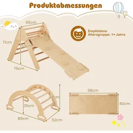 Costway Kletterbogen 4 in 1 mit Rutsche Grau/Naturbelassen