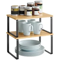 Songmics Gewürzregal, 2er Set Küchen-Organizer, Küchenregal, Schrank-Organizer Küche, erweiterbar, kleines Regal, stapelbar, Metall und Holzwerkstoff, tintenschwarz-naturbeige KCS02NB