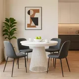 beautysofa Runder Tisch LUMI Ø 100–180 cm ausziehbar, Metallbeine, Loft-Stil, Farbe: Weiß/Weiß - Weiß