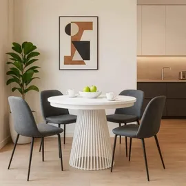 beautysofa Runder Tisch LUMI Ø 100–180 cm ausziehbar, Metallbeine, Loft-Stil, Farbe: Weiß/Weiß - Weiß