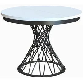 beautysofa Runder Tisch LAURA Ø 100–140 cm ausziehbar, Metallbeine, Loft-Stil, Farbe: Schwarz/Weiß - Weiß/Schwarz