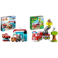 LEGO 10996 DUPLO Disney and Pixar's Cars Lightning McQueen & Mater in der Waschanlage Spielzeugautos, Motorikspielzeug für Jungen und Mädchen ab 2 Jahren & 10969 DUPLO Town Feuerwehrauto Spielzeug