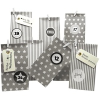 Frau WUNDERVoll® Kalender zum Selbstbasteln Adventskalender Weihnachtszeit, Blockbodenbeutel grau