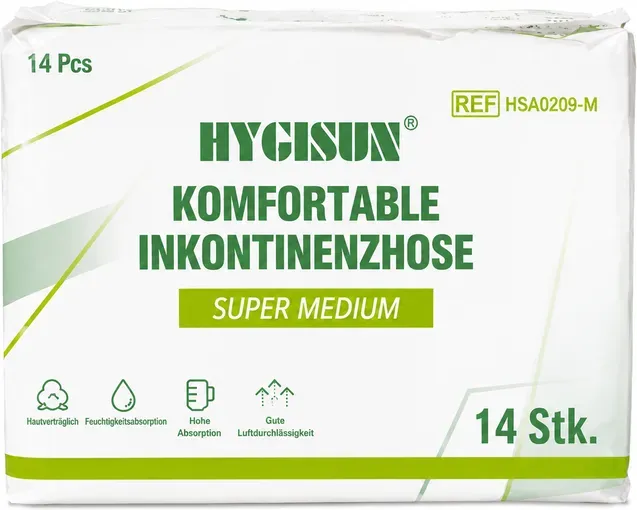 HYGISUN Premium Unisex Erwachsenenwindeln, Ultra-Saugfähig, 14 Stück, Vorteilspack, Größe M (14 pro Beutel) EU