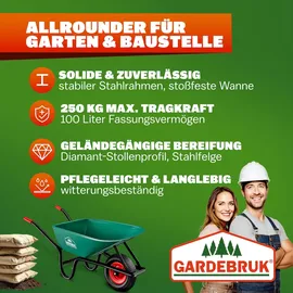 Gardebruk Schubkarre 100 Liter Bauschubkarre Gartenschubkarre 250kg Belastbarkeit Luftreifen Stabil Kunststoffwanne - Gardebruk