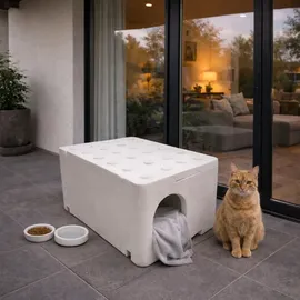 QLS Wetterfestes Katzenhaus aus Styropor 60x40x30 cm Katzenbett Outdoor Weiß 11415 – Weiß