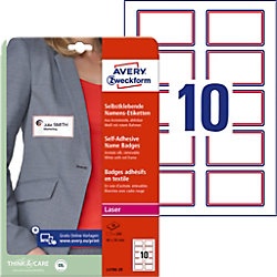 AVERY Zweckform Ablösbare L4786-20 Namensschilder DIN A4 Rot, Weiß 80 x 50 mm 20 Blatt à 10 Etiketten