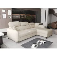 AX LIVING Ecksofa mit Schlaffunktion Ribella 5 L-Form 265cm Samt in Creme Rechts - Beige