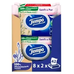 Tempo sanft & pur feuchte Toilettentücher Großpackung 836199 , 1 Großpackung = 8 Doppel-Packungen à 2 x 42 Tücher