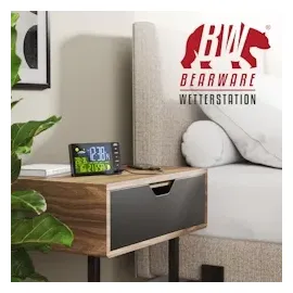 Bearware Funkwetterstation Innen und Außen mit Außensensor - DCF Signal Funkuhr - Farbdisplay - Thermometer - Hygrometer