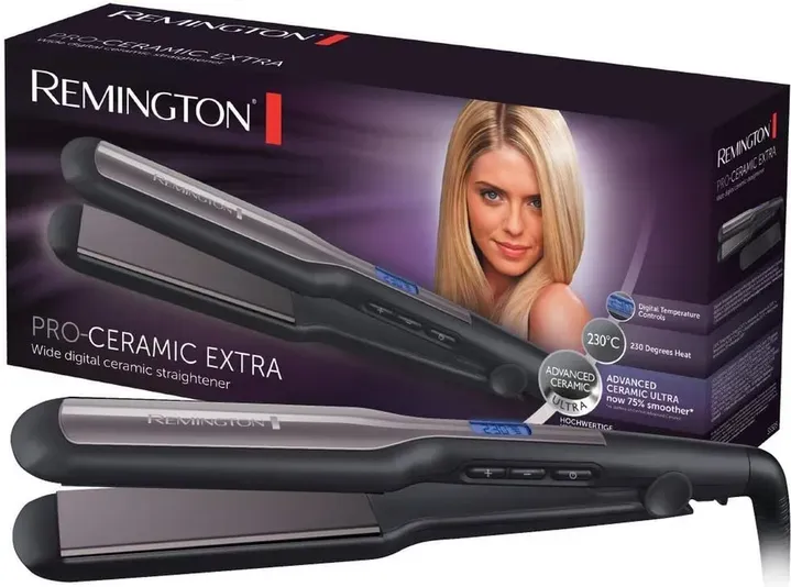 Remington Pro-Ceramic Extra Breiter Haarglätter (extra-breite 45mm Stylingplatten - besonders für dickes krauses lockiges und sehr langes Haar) LCD-Display 150-230°C Haarglätter S5525