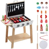 Vevor Holzgrill-Spielzeuggrill, Kindergrill-Spielset mit Spiellebensmitteln und Grillwerkzeugen, Küchenzubehör aus Holz für Spiellebensmittel (21-t