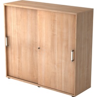 bümö Schiebetürenschrank "3OH" - Aktenschrank abschließbar, Sideboard Schrank mit Schiebetüren in Nussbaum - Büroschrank aus Holz mit Schiebetür,