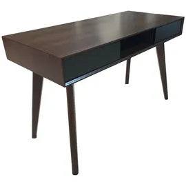 Svita RETRO Schreibtisch Nussbaum-Optik schwarze Schubladen Dunkelbraun