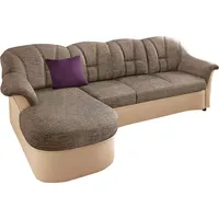 Ecksofa DOMO COLLECTION "Flores Schlafsofa, B/T/H: 233/142/86 cm, L-Form", braun (creme, beige, braun), B:231cm H:84cm T:142cm, Kunstleder SOFTLUX / Struktur ( 90% Polyester, 10% Polyacryl );NaturLEDER (echtes Rindsleder) in Sitz und Rücken. Korpus in passendem Kunstleder SOFTLUX bezogen;Microfaser PRIMABELLE (100% Polyester) / Struktur ( 100% Polyester ), Sofas, Ecksofa, wahlweise mit Bettfunktion, wahlweise mit Federkern, auch in Leder