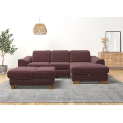 Ecksofa HOME AFFAIRE "Dundee L-Form", lila (flieder), B:264cm H:86cm T:170cm, Sofas, wahlweise mit Kopfteilverstellung und zusätzlich mit Bettfunktion