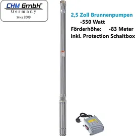 CHM GmbH Brunnenpumpe 2,5 Zoll 550 Watt 8,2 Bar 2700 L/h mit 25 m Kabel