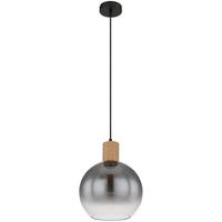 GLOBO Pendelleuchte Esstisch Holz Esstischlampe Industrial Esszimmerlampe Hängeleuchte, Metall Glas rauch, 1x E27 Fassung, DxH 25x120 cm