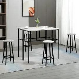 Homcom 6-teilig Essgruppe 2 Bistrotisch mit 4 Stühlen Hocker Bartisch Set Esszimmergruppe Sitzgruppe im Industrial Design Barhocker-Set für Wohnzimmer Esszimmer Spanholz Stahl Grau+Schwarz