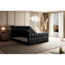 altdecor Boxspringbett mit Matratze, Topper, Polsterbett mit, Bettkasten MIAMI-Z KING - 180x200 - Schwarz Kunstleder