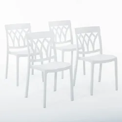 RATTATAN 4er-Set stapelbare Stühle aus Polypropylen mit Glasfasern für Außenbereich und Garten, Bar und Restaurant, Küche modernes Design - EMMA - Weiß