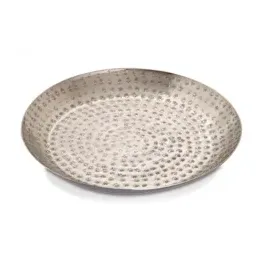 amagohome Dekotablett ø 28 cm rund Deko Tablett Serviertablett Metall Kerzentablett Farbe silber