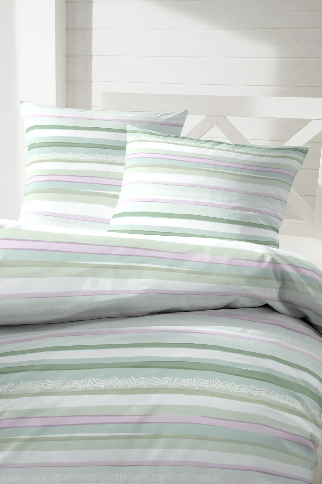 Bettwäsche PRIMERA "Bio-Renforce Bettwäsche Natrix", grün, B/L: 135cm x 200cm, 1 Stk., 1 Stk., Renforcé (Bio-Baumwolle), B/L: 80cm x 80cm, 2 Stk., Renforcé (Bio-Baumwolle), Obermaterial: 100% Baumwolle, Bettwäsche, Bettwäsche, mit klassischen Streifen