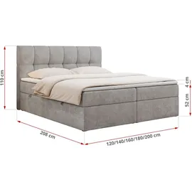 MKS Meble Boxspringbett 140x200 mit Bettkasten, Bett mit Multipocket - Matratze H4 Topper, Polsterbett 140x200 mit Bettkasten Kopfteil, Boxspringbett mit Mat... - Hellgrau