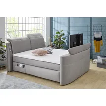 Jockenhöfer Gruppe Boxspringbett »Movie Star mit versenkbarem TV-Lift Fernbedienung, LED-Licht, USB-Ladestation und verstellbaren Kopfstützen, grau