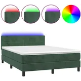 vidaXL Boxspringbett mit Matratze & LED Dunkelgrün 140x200 cm Samt