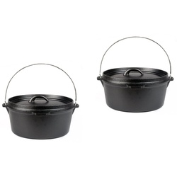2er Set Dutch Oven 5 L Gusseisen Topfset Topf Pfanne Camping Grill Platte BBQ