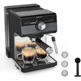 Krups Authentic+ Espresso-Siebträgermaschine, 15 bar, intuitive Bedienung, raffiniertes Design, Dampfdüse, inkl. umfangreichem Zubehör, Bullet Dark Silver/Edelstahl, XP384G10