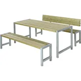 Plus A/S Plankengarnitur 186 cm mit Tisch, 2 Bänken und 1 Rückenlehne