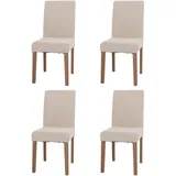 Mendler 4er-Set Esszimmerstuhl Littau, Stuhl Küchenstuhl Hochlehner, Stoff/Textil Chenille Holz creme, naturfarbene Beine - Beige