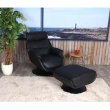 Mendler Relaxsessel mit Hocker HWC-K99, Fernsehsessel Sessel, Wippfunktion drehbar, Metall Echtleder/Kunstleder - schwarz