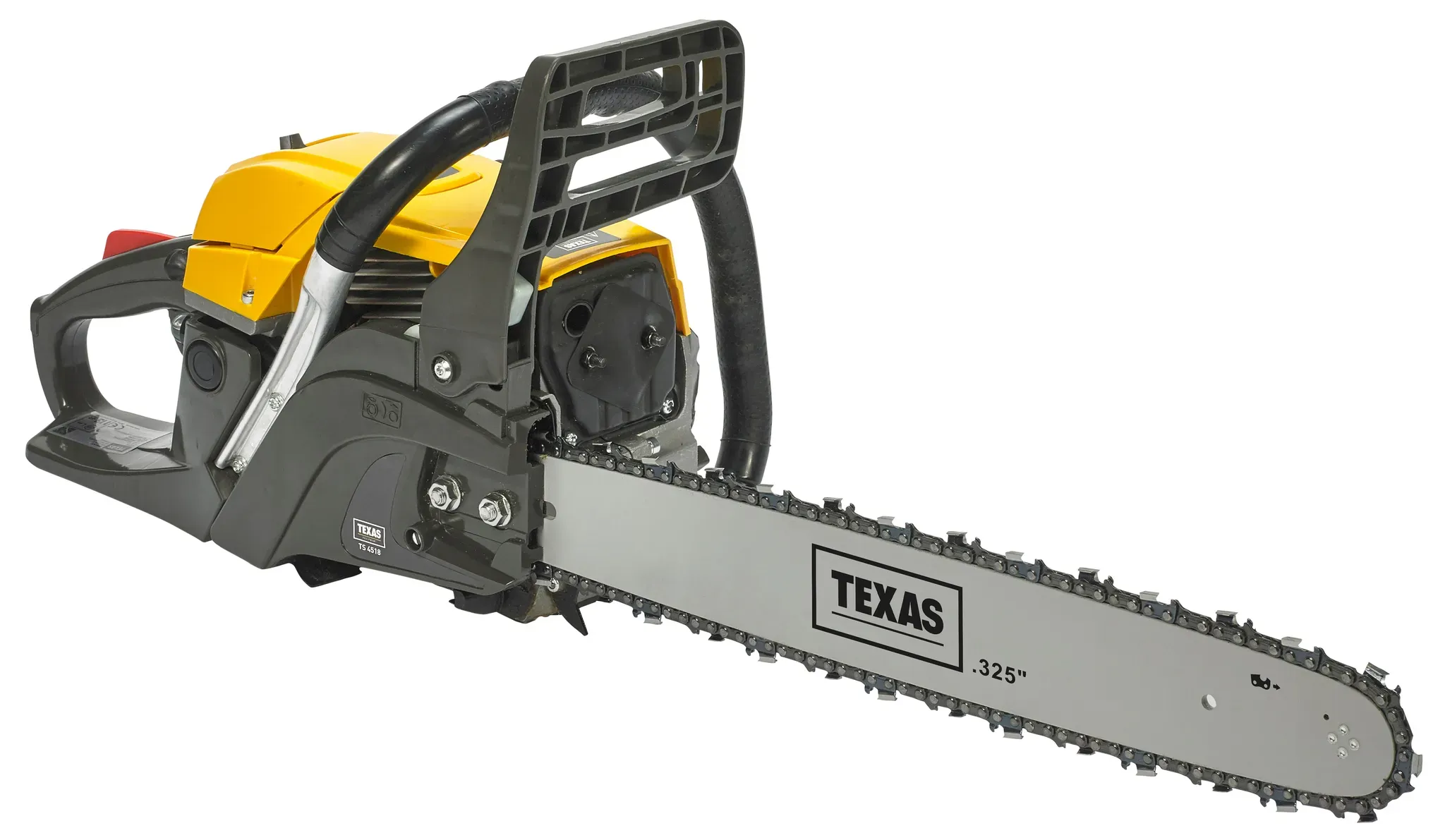 Benzin-Kettensäge TEXAS "TS4518", gelb, B:27cm H:52cm T:30cm, Kunststoff, Metall, Kettensägen, inkl. Extra Kette, Schutzbrille, Kettenöl und Gehörschutz