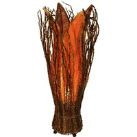 GURU-SHOP Tischlampe/Tischleuchte `Flores`, in Bali Handgemacht aus Naturmaterial, Orange,