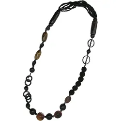 Lange Kette "Amina", Damen, Gr. one size, Holz, schwarz, COLLEZIONE ALESSANDRO, Basic, Halsketten, mit verschiedenen Elementen aus Holz, Samen und Muscheln
