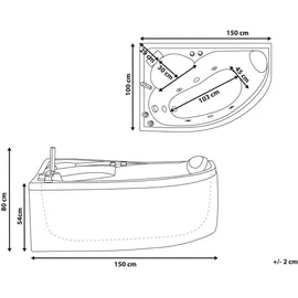 Beliani Neiva Whirlpool-Badewanne mit Tür 100 x 150 x 80 cm (Neiva)