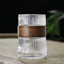 Design-Glas mit Holzmanschette – Vielseitig für Tee & Kaffee, 270–410 ml - 410 ml mit rundem Boden