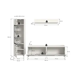 Möbel Kraft Wohnkombination ¦ weiß ¦ Maße (cm): B: 220 H: 160