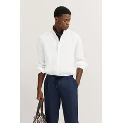 Langarmhemd BUGATTI, Herren, Gr. 4XL, Normalgrößen, 10, weiß, 100% Leinen, unifarben, casual, normal, Langarm eckige 2-Knopf-Manschette, Hemden, mit Stehkragen