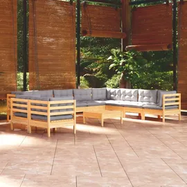 vidaXL Garten-Lounge-Set 11-tlg. grau Kiefer