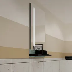 burgbad Fiumo Spiegel mit vertikaler LED-Beleuchtung und Wandpaneel für Gästebad##Metallreling und Boxen in schwarz Weiß Ma .. SFXP045-PN491