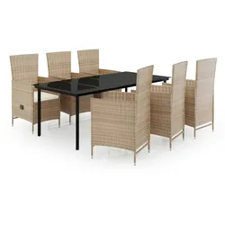 vidaXL 7-tlg. Garten-Essgruppe mit Auflagen Beige
