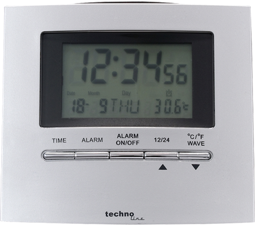 WT 250 - Funkwecker mit Datums- und Wochentagsanzeige in 5 Sprachen, Zeitzoneneinstellung und Hintergrundbeleuchtung