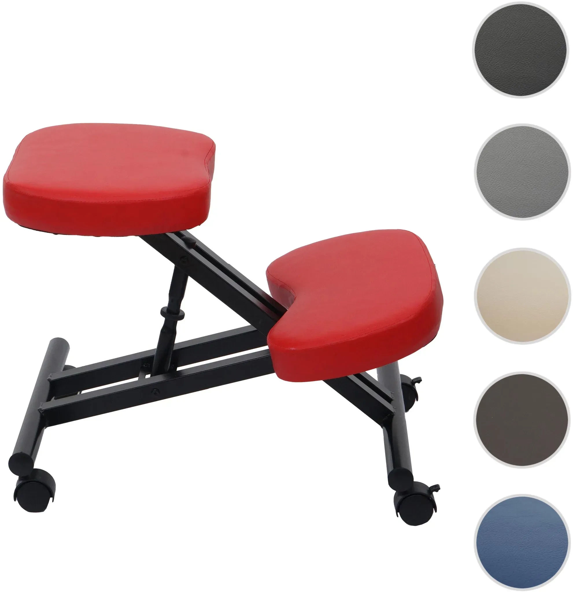 Kniestuhl HWC-E10, Sitzhocker Kniehocker, höhenverstellbar Rollen Kunstleder Metall MVG-zertifiziert ~ rot