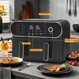 iceagle Heißluftfritteuse 2 Kammern Airfryer XXL 11L schwarz