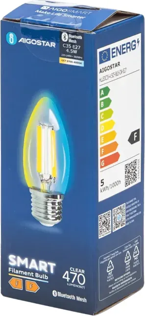Aigostar Bluetooth Mesh-Version/Smart-Filamentlampe/C35/E27/4,5 W/CCT/klar